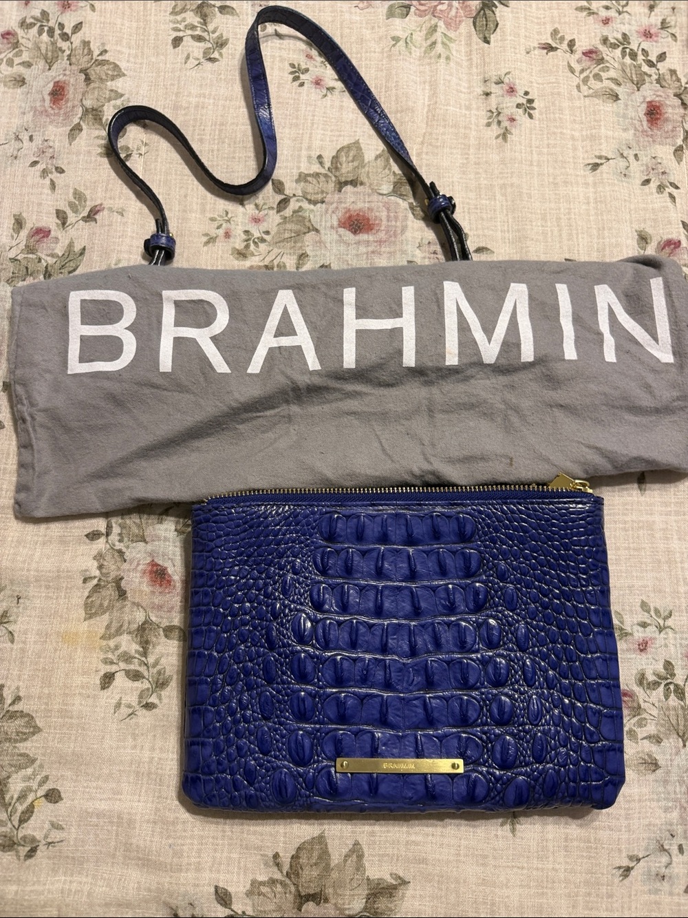 Brahmin Cobalt Blue Croc-Embossed Wristlet Crossbody